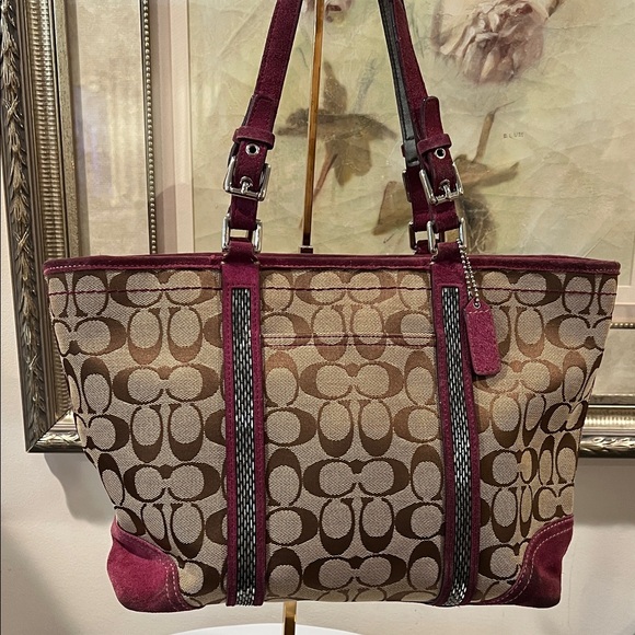 Coach Signature Canvas Tote with Bead Detail - rehab corners need cleaning, tear - Picture 1 of 13